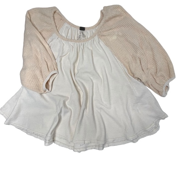 We The Free Boho Cropped Puff Sleeve Cream Flowy Blouse Size S - Picture 11 of 13